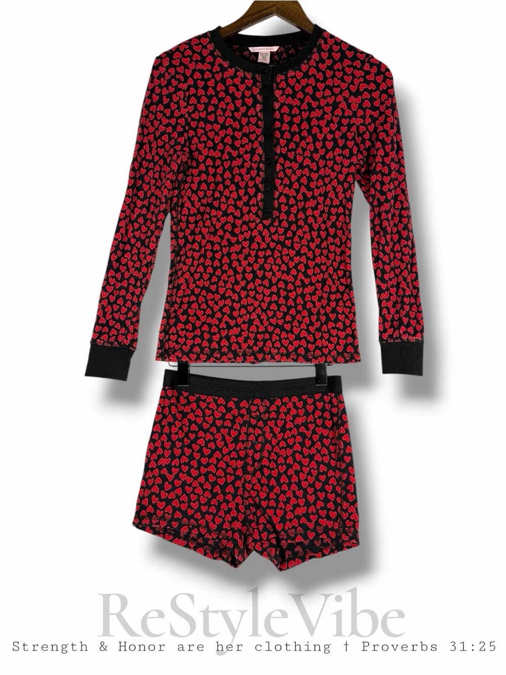 VICTORIA’S SECRET Women’s Size S Pajama Sleepwear Set Thermal Cotton Hearts